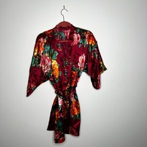 🔴 Floral Satin Kimono Robe